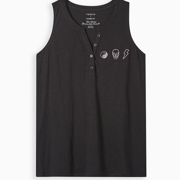 ❤️NWT VINTAGE TORRID TANK YIN YANG SKULL PRINT HENLEY TANK MEDIUM - Picture 1 of 11